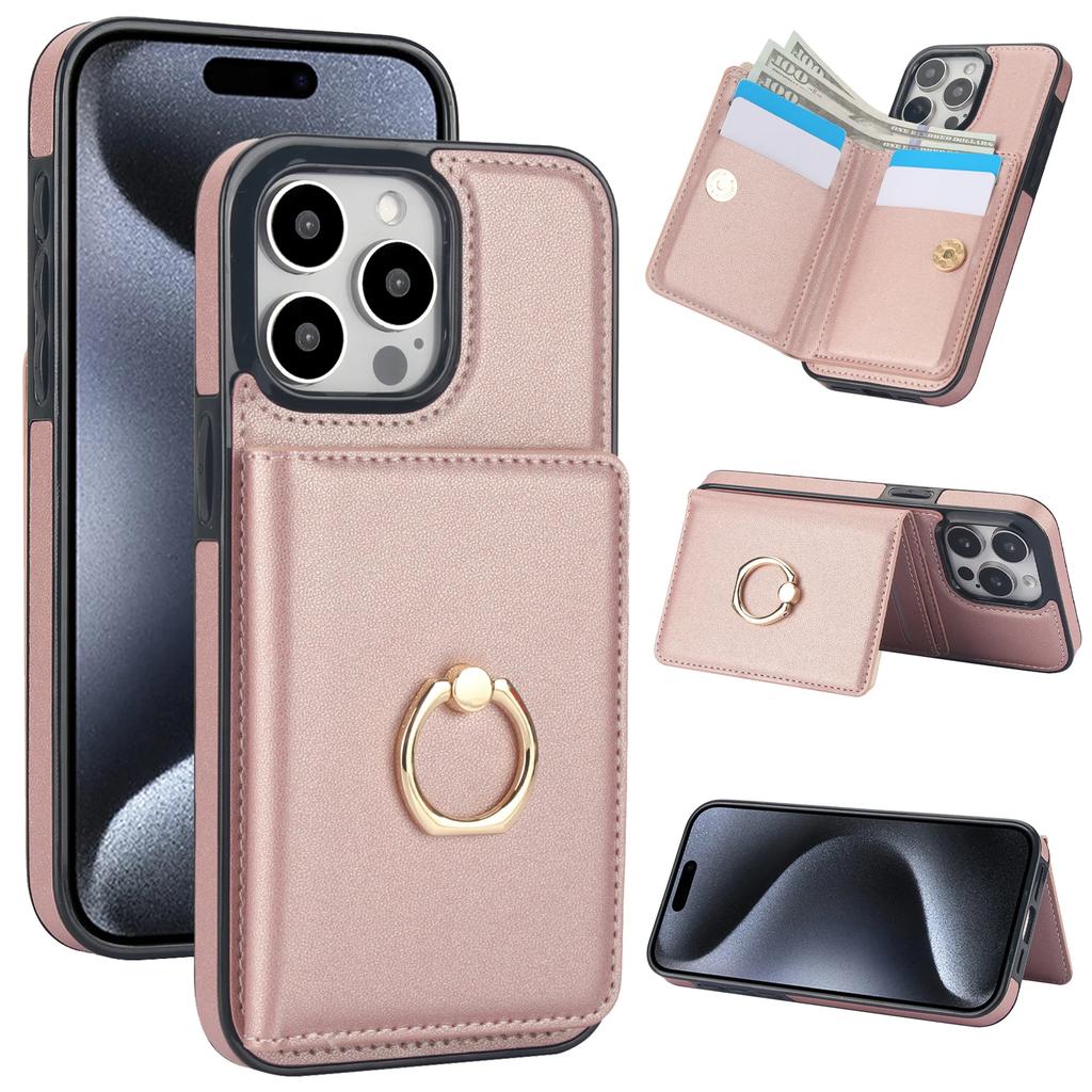 Ring Holder Cards Solt Wallet Leather Case For iPhone 15 Pro Max 14 Plus 13 12 11 XR XS 7 8 SE 2022 RFID Stand Bag Pocket Cover