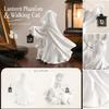 Resin Figurine Ghost Holding Lantern with Walking Cat Decorative Sculpture for Home Tabletop Display Halloween Theme