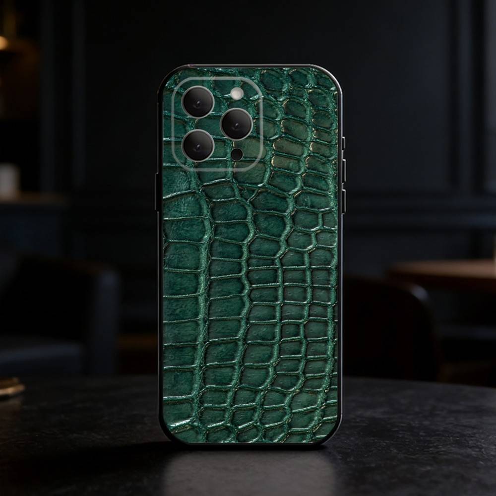 Crocodile Skin Phone Case For iPhone 17,16,15,14,13,12,11 Plus,Pro,Max,Mini Silicone black Soft Cover