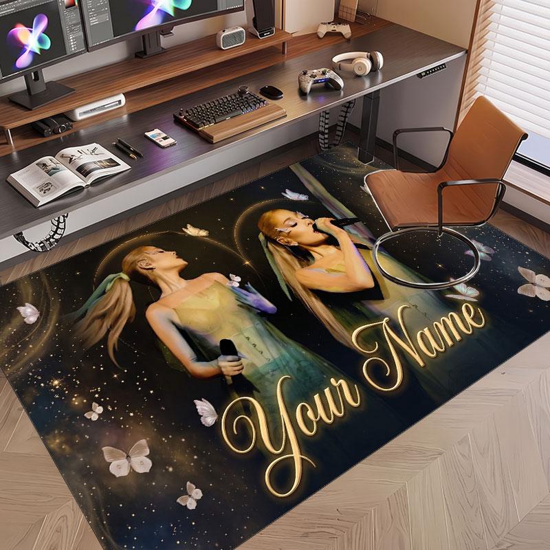 Custom Name Crystal Velvet Rug,Ariana Grande Comfortable Anti Slip Floor Mat For Room Decoration