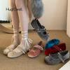 Fashion Luxury Velvet Ballet Shoes Woman Classic Round Toe Bowtie Ballerina Flats Ladies Elegant Buckle Strap Velour Mary Jane Zapatos