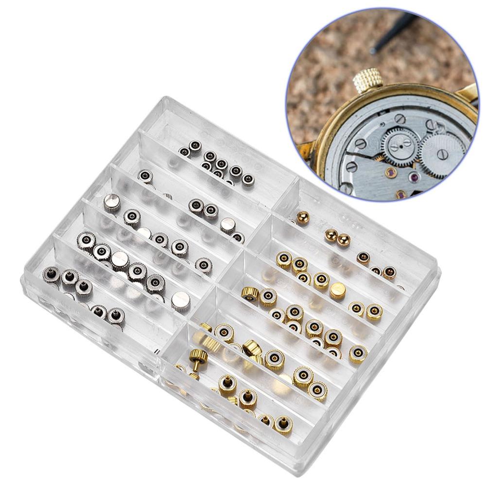 Silver/Gold Watch Crown Parts Alloy Copper Material Plastic Box Watch Repairing Tool Kit Repair Kit Parts Replacement