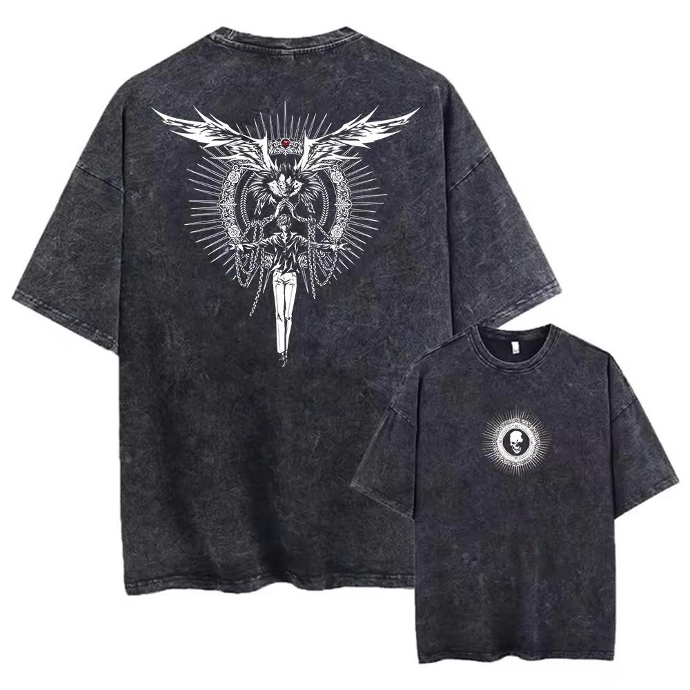 HOT SALE 2026 Harajuku Vintage Washed T Shirts Death Note Anime Graphic Printing T Shirt Oversize Cotton Fashion Shirt L