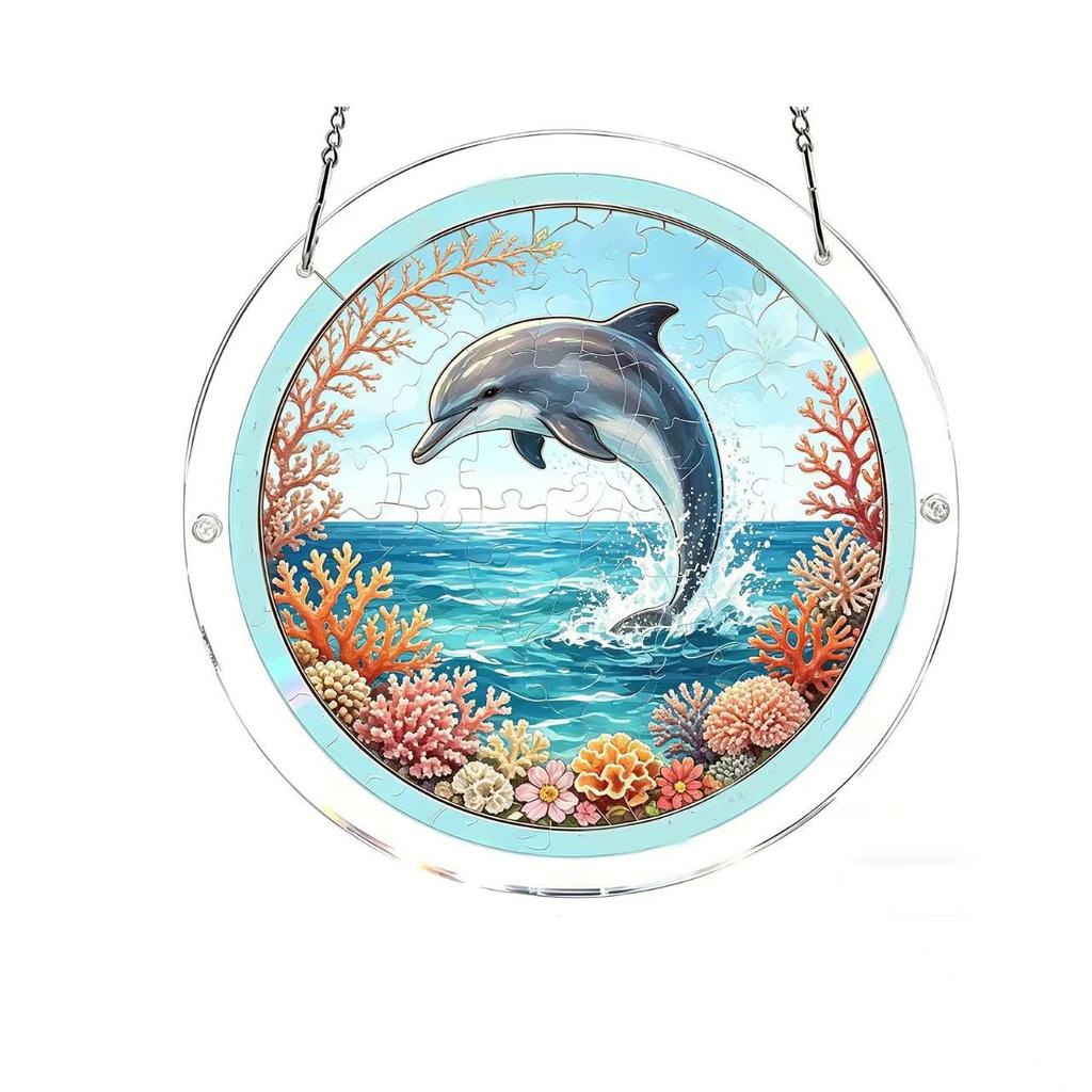 Acrylic Sun Catcher Jigsaw Puzzle, 84-Piece Window and Garden Decoration, Colorful Hanging Ornament.