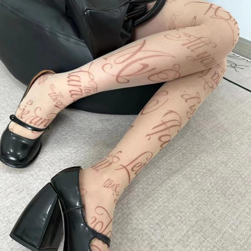 Sexy kvinner engelsk trykt strømper mørk punk sommerfugl hudfarge tatovering jumpsuit strømpebukser cosplay blonder fest fiskenett strømpebukser