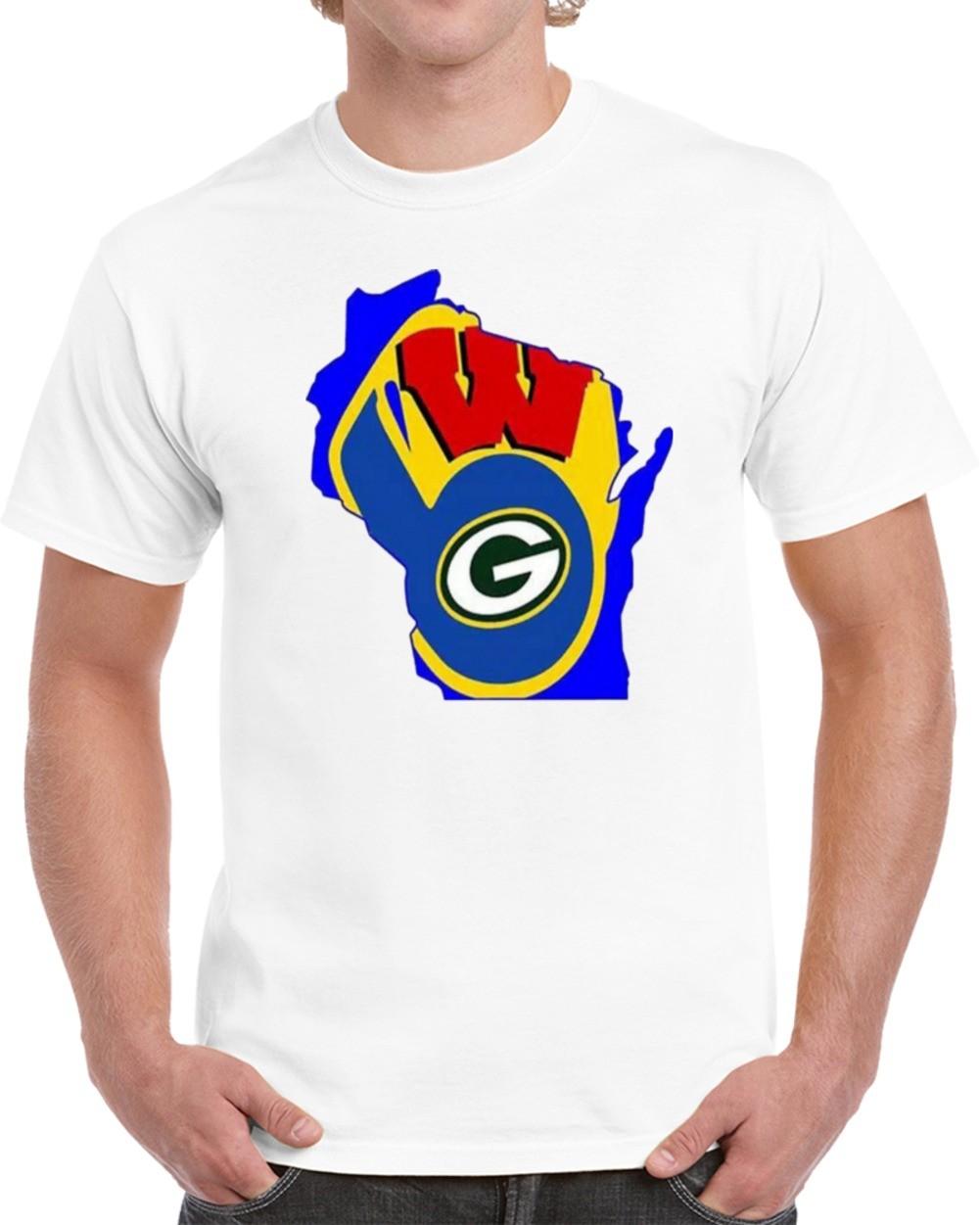 Wisconsin Sports Teams Novelty T Shirt Unisex Packers Brewers Badgers Sports Tee XXL