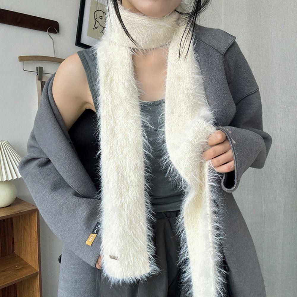 Solid Color Mohair Women Scarf Soft Plush Y2K Girl Scarf Thin Long Scarves  Autumn Winter