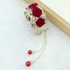 1pcs Fashion Velvet Rose Flower Red Ball Tasssel Crsytal Hair Claws For Women Party Hair Ponytail Holder Hair Accessories