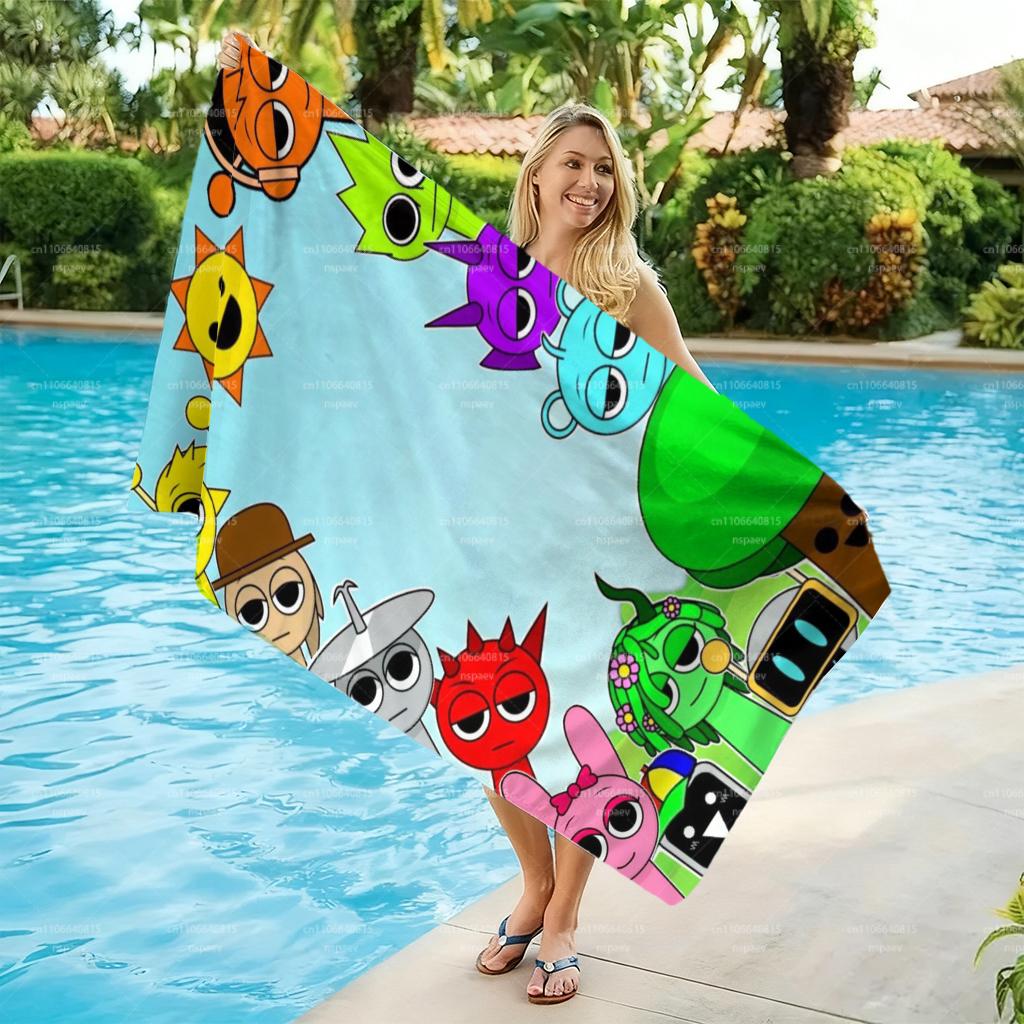 1pz Telo da Spiaggia SS-Sprunki Incredibox, Telo da Bagno con Personaggio dei Cartoni Animati Colorato, Morbido Telo da Piscina in Microfibra per Bambini e Fan, Estate