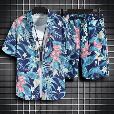 Hawaiian Men's Printed Summer Suit Casual Sportswear Short Sleeved Shirt Shorts Men's Two-piece Set