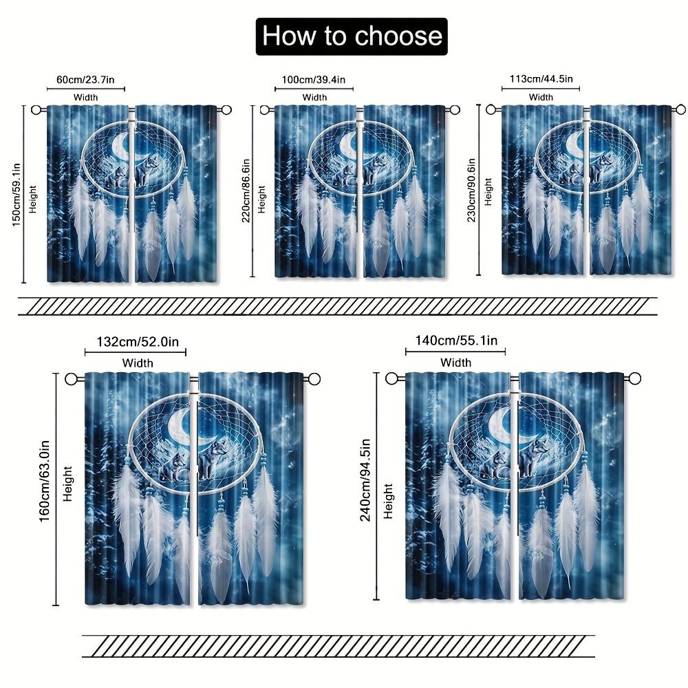 2pcs Bohemian Wolf & Snowy Mountain Dream Catcher Curtains - Digital Print   Polyester   Semi-Transparent   Machine Washable   Conte