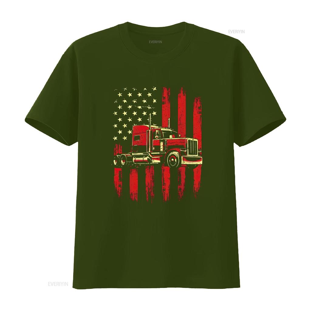 American Trucker Semi Truck Driver Trucking Big Rig T Shirt vintage Washed Stretched Top For Everyday Wear Casual Unisex homme