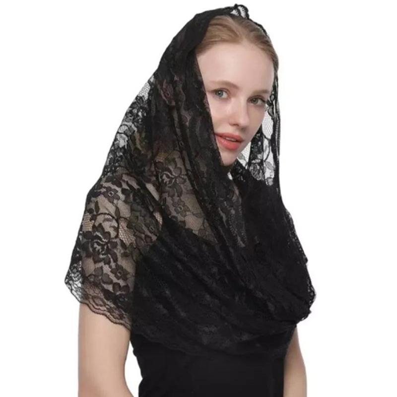 Elegant Lace Mantilla Veil Catholic Church Headscarf Bride Veil Chapel Headscarf Vintage Flower Veil Wedding Accessory