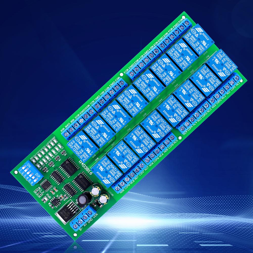 16 Channel DC 12V RS485 Relay Board RS485 Relay Module Switch Module for PLC PTZ Camera Motor LED