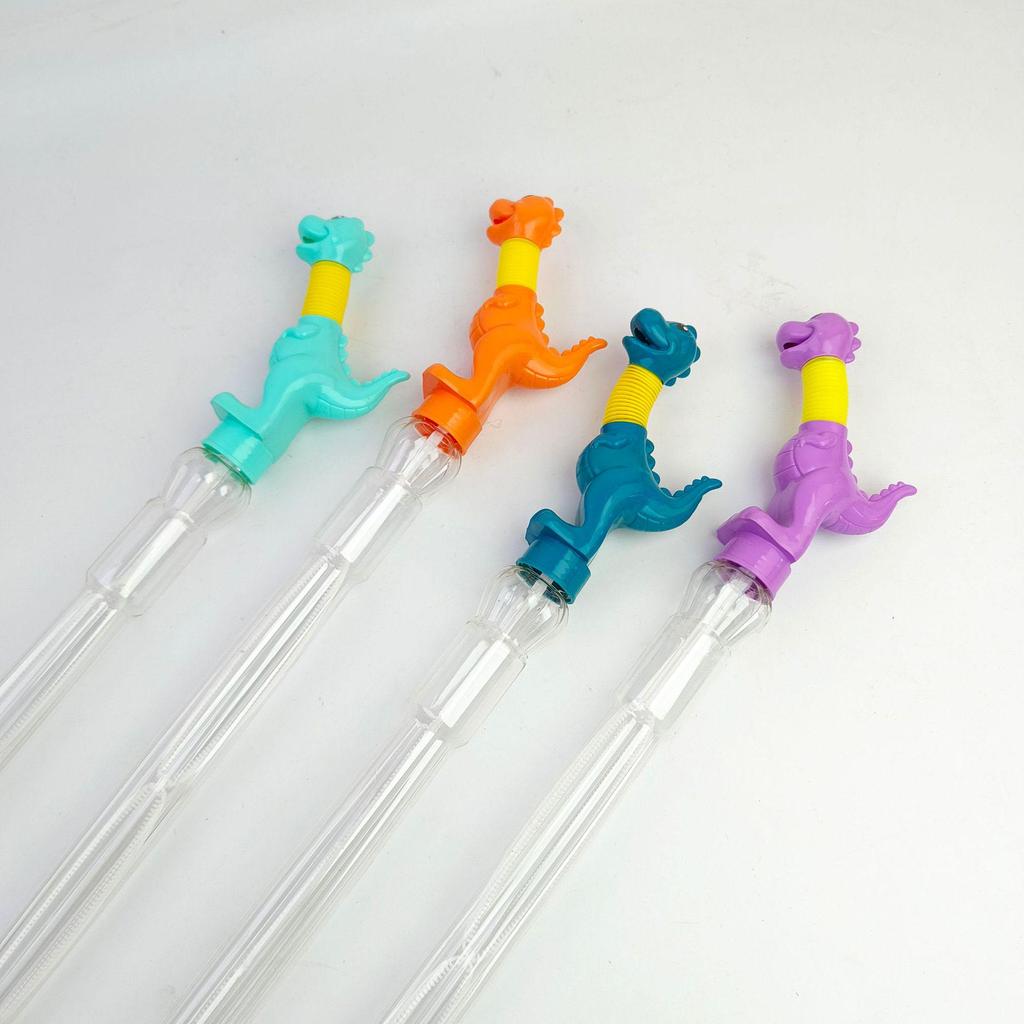 48cm Flashing Telescopic Dinosaur Bubble Wand Toy for Parent-Child Outdoor Play