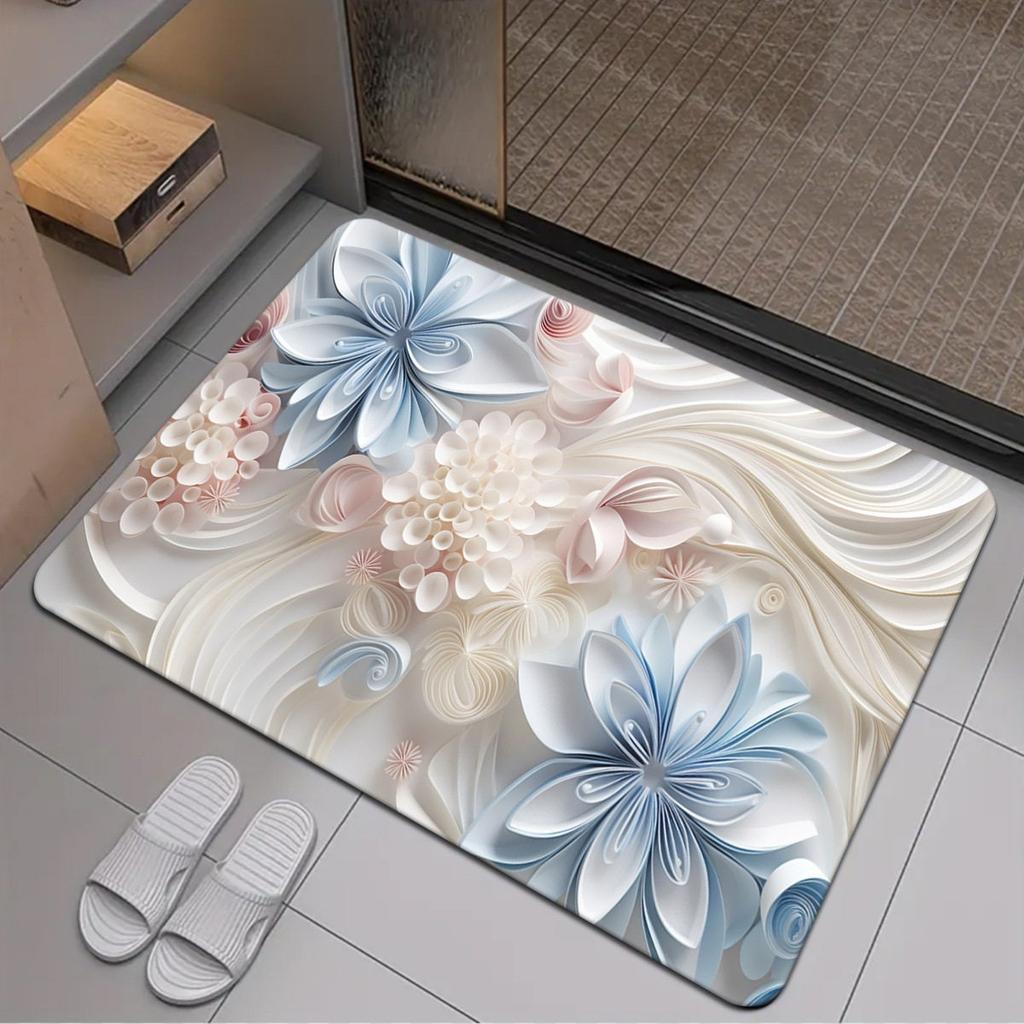 Rendering Flower Toilet Decorative Floor Mat Absorbent Bathroom Floor Mat Diatom Mud Floor Mat Absorbent Floor Mat Toilet