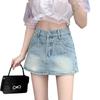 Denim Short Skirt Women's Anti-glare High-waisted A-line Skirt Trousers Hip Package Versatile Half-body Skirt