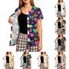 Damen Post-OP Kurzarmhemd Vier Taschen Knopfleiste Cartoon-Print Bequeme Passform Medizinische Genesungs-Top