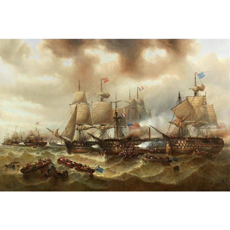 Vintage Oil Painting Poster The Battle of Trafalgar Painting Wall Art Prints Canvas Painting for Gallery Home Living Room Decor