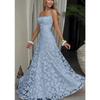 women's Floral Jacquard Halter Spaghetti Strap Backless Slim Fit Mermaid Maxi Dress