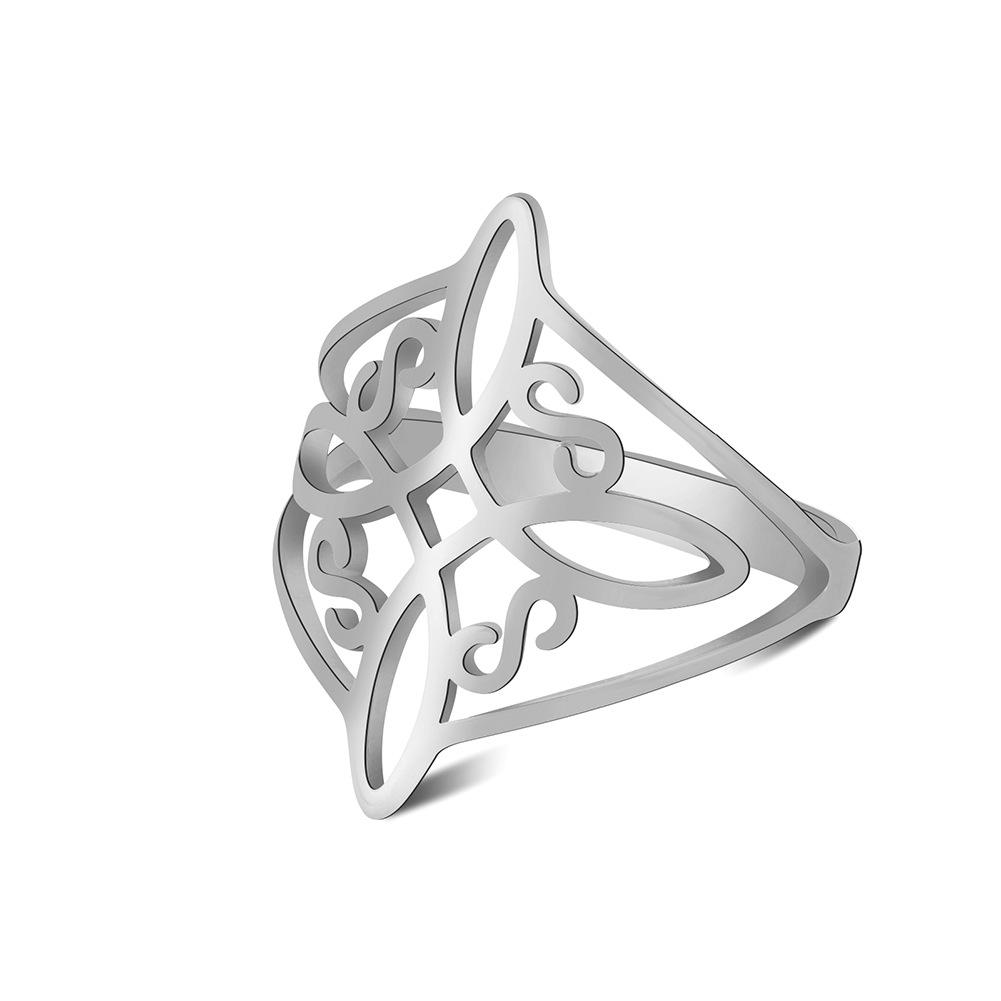 Simple And Elegant Titanium Steel Ring With Golden Curling Four-Sided Continuous Pattern Design Fashion Versatile Jewelry