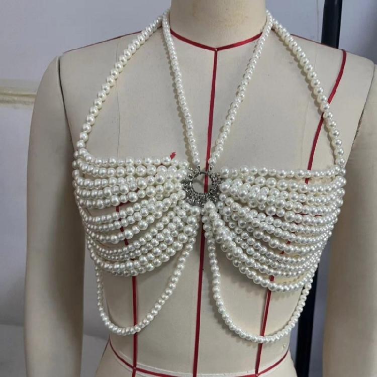 Stylish Pearls Body Necklace Fashionable Waist Chain Bra Chain Portable for Enhancing Curves At Romance Event Wear