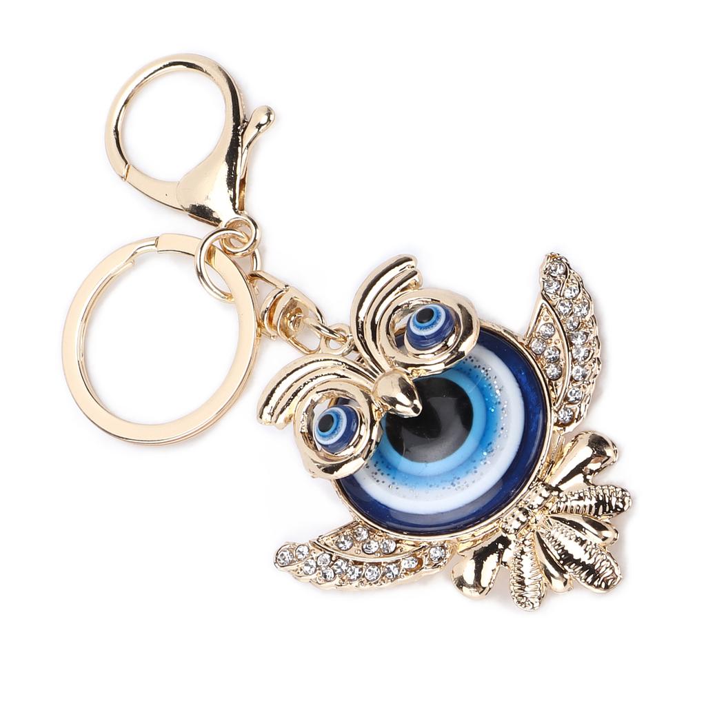 Rhinestone Keychain Fashion Jewelry Bag Purse Accessories with Owl Blue Turkish Evil Eye Pendant