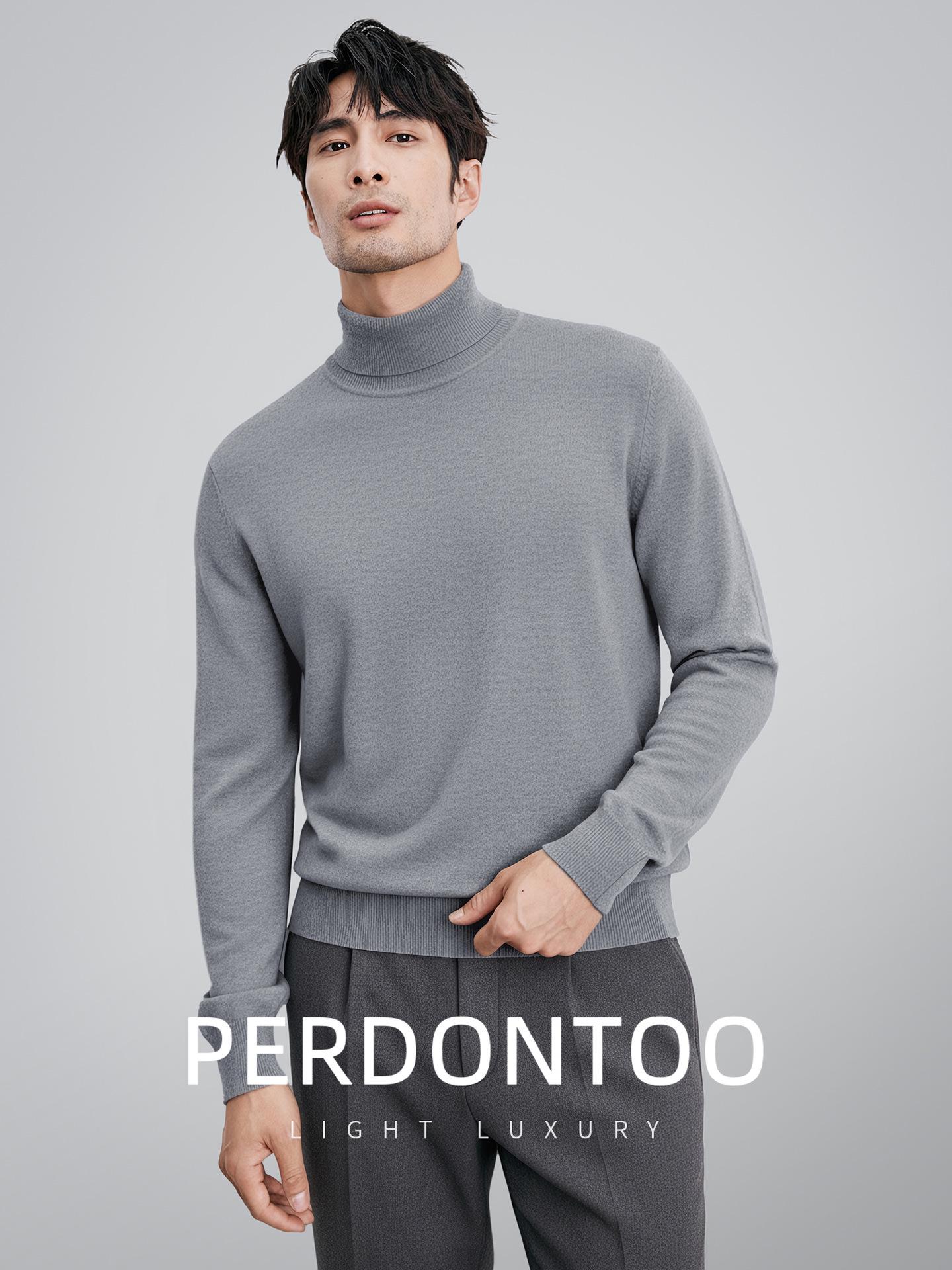 Men s Machine Washable Wool & Modal Turtleneck Knitwear - Warm Autumn/Winter Base Layer 4XL (Weight: 175-195 lbs)