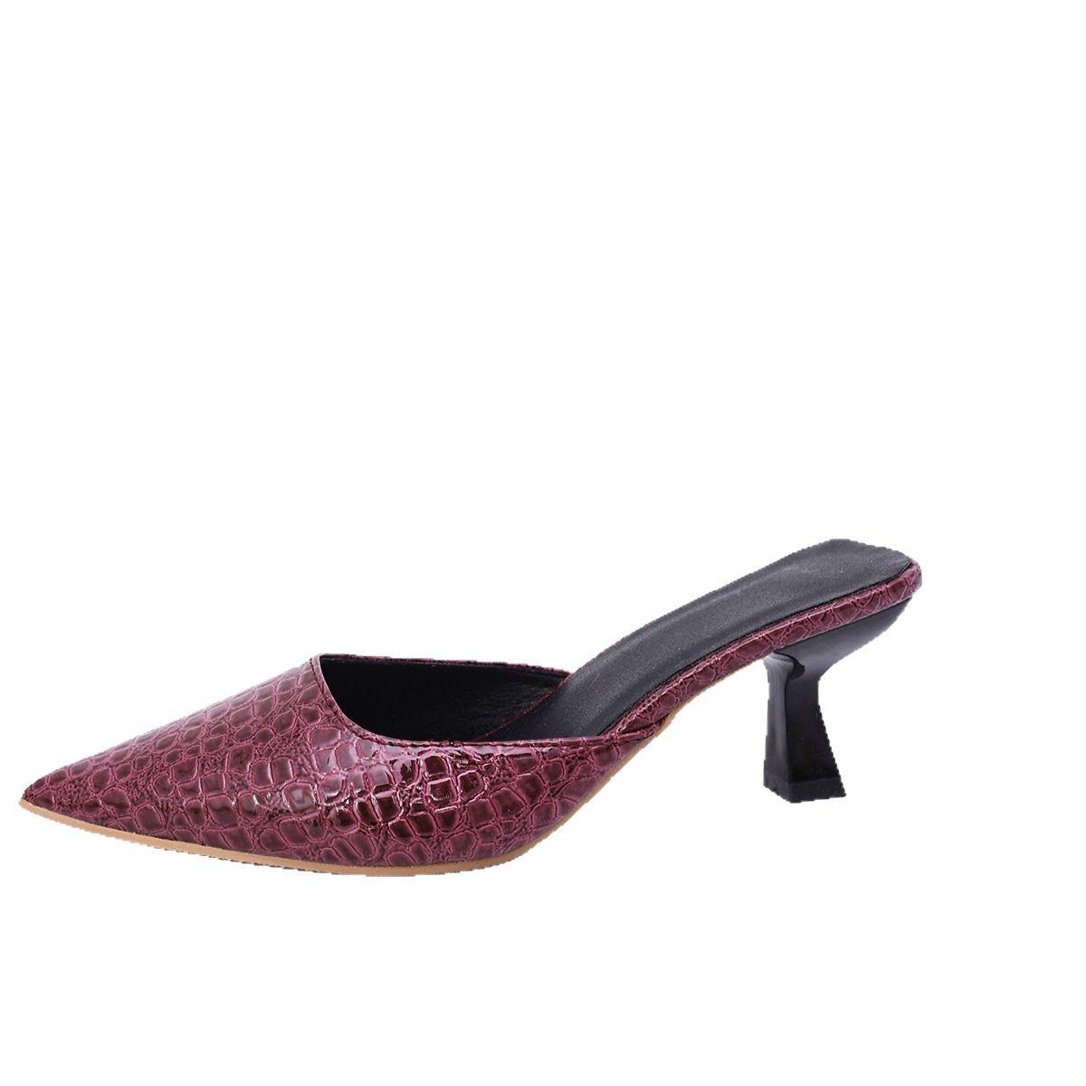 

Foreign trade large size leopard print temperament French bag head half slippers women s 2025 spring new pointed high heel half drag shoes 43 бордовий