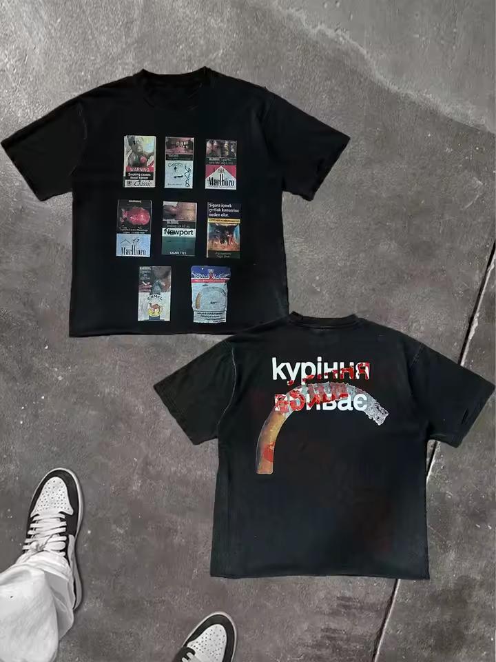 La Collezione Smoking Kills Tessuto di Cotone Stampato Maglietta Estiva Stile Streetwear Maglietta a Maniche Corte Design Cool Tee Retro Top