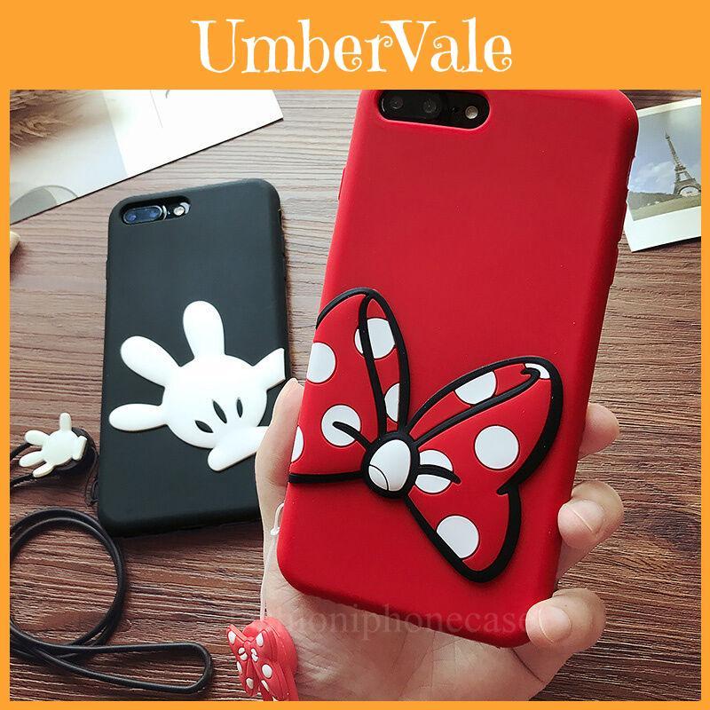 3d Etuis Coque Housse Cartoon Bow Minnie Mickey Anime Mobile Silicone Caoutchouc