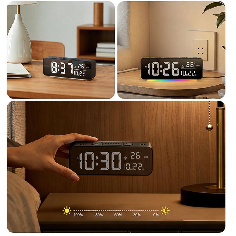 Bedside Digital Alarm Clock with Large LED Screen, Ambients Light and Brightness Adjustment Tabletop Clock for Nightstand