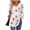 Women's Casual Fashion V-Neck Button Retro Floral Print Long Sleeve Top