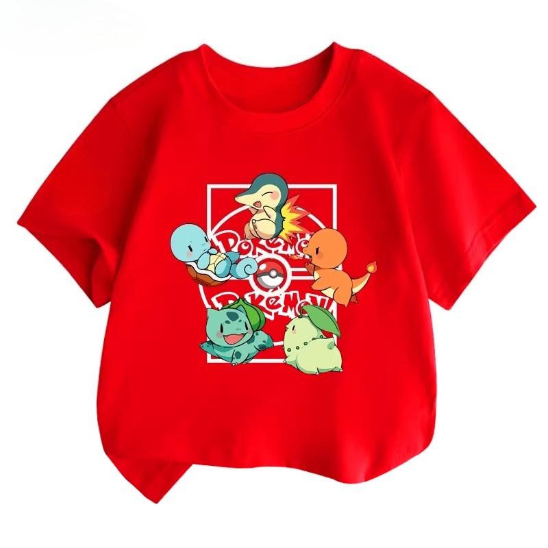 Potdemiel Estate Nuova T-shirt in Puro Cotone con Stampa Pikachu per Bambini, Ragazzi e Ragazze, T-shirt per Bambini Comoda e Traspirante