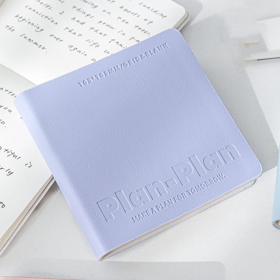 Cube Notebook Plan Book Portable Size Mild Color Soft PU Cover Grid & Blank Page 80 Sheets Diary Memo Office School