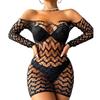 Lingerie Women Dress Sleepwear Hip Skirt Long Sleeve Hollow Mesh Fishnet Dress Nightgowns Dresses Swimwear Net Underwear
