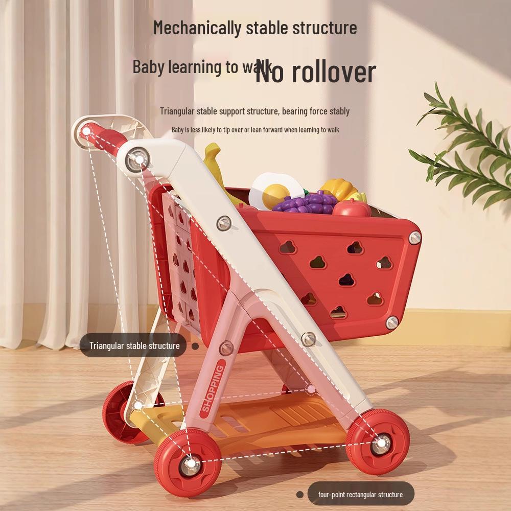Kids' Supermarket Shopping Cart Stroller & Fruit Cutting Play Set
