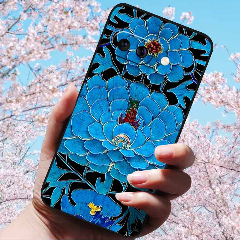 For Google Pixel 9a 3D Relief Flower Emboss Soft Silicone Case Cartoon Painted Back Cover for Google Pixel 9a 9 A 3D Relief Case