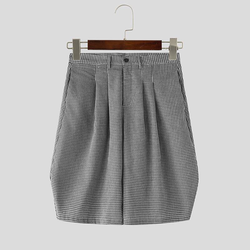 

INCERUN Men High Waist Zipper Plaid Casual Loose Cropped Pants Shorts 5XL чёрный