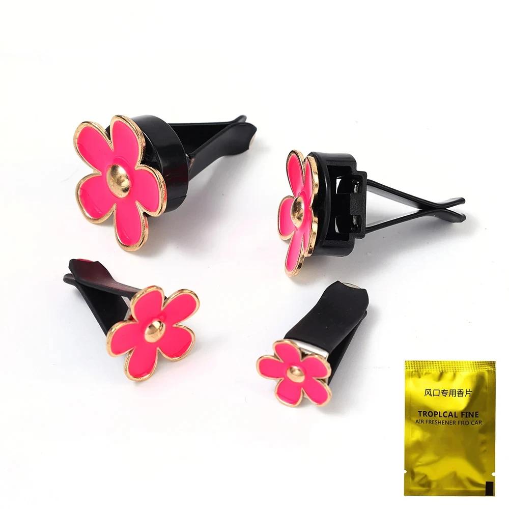 4-piece Daisy Flower Vent Clip Car Air Freshener Charm Color Car Interior Accessories for Girls Ladies