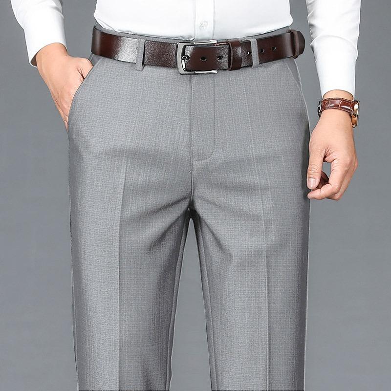 New summer thin men's high-end casual pants anti-Zou ice silk straight large-size suit pants