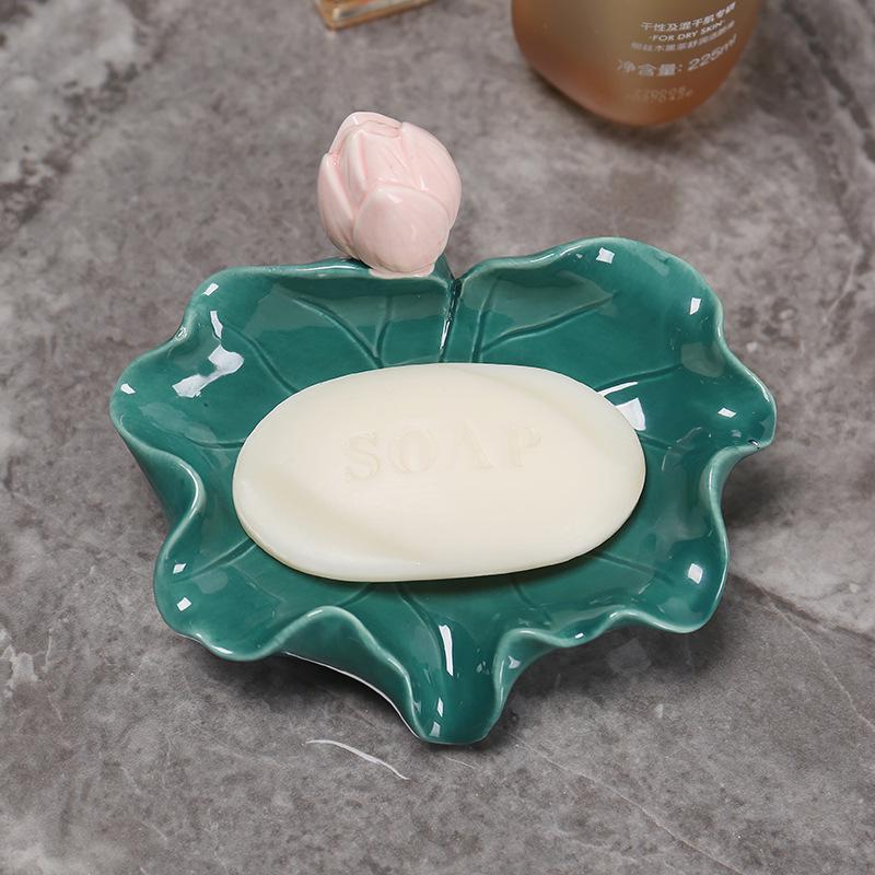 Ceramic Lotus Soap Dish: Creative Bathroom Organizer and Draining Soap Holder Ornament