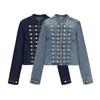 PB & ZA Damen Freizeit Vielseitig Langarm Rundhals Schmal Reißverschluss Gewaschene Jeansjacke