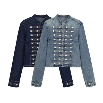 PB & ZA Damen Freizeit Vielseitig Langarm Rundhals Schmal Reißverschluss Gewaschene Jeansjacke