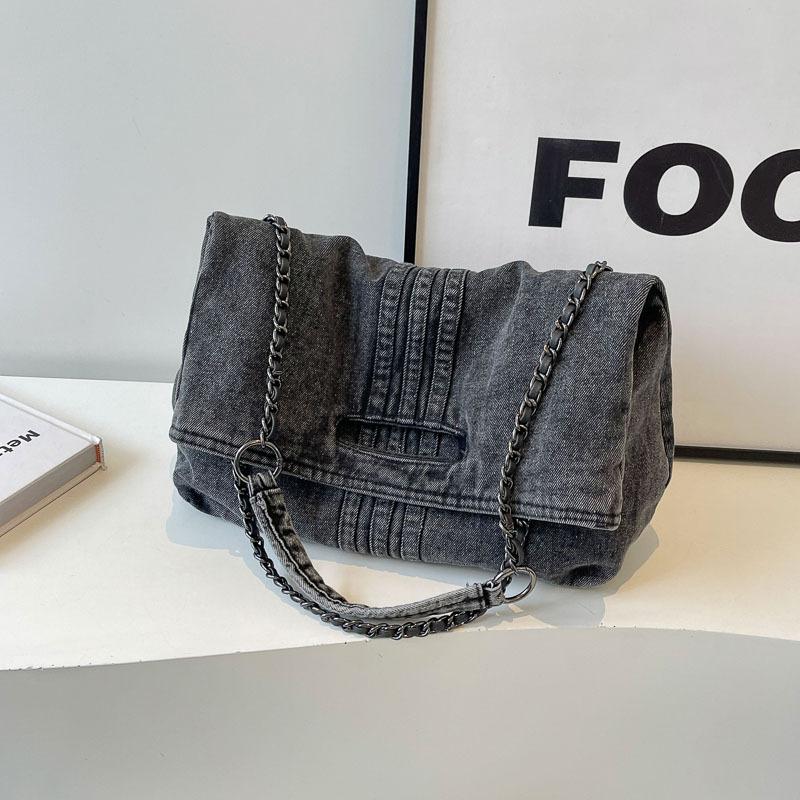 

Solid Color Denim Canvas Shoulder Bag, Suitable for Women s Daily Travel, Shopping, Commuting, American Retro Handbag чёрный