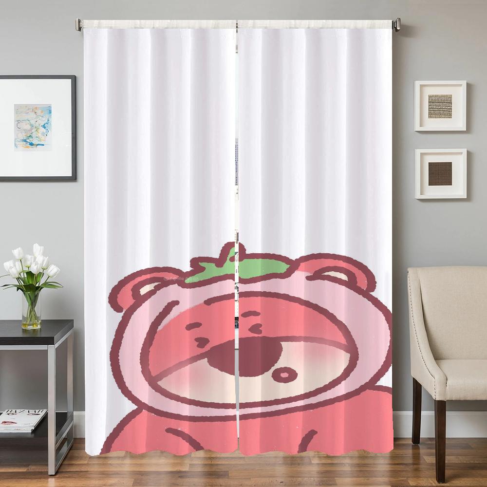 Window Kitchen Curtains for Living Room 2 Pieces Blackout Curtains Door Curtain S-strawberry B-bear Bedroom Decoration Partition