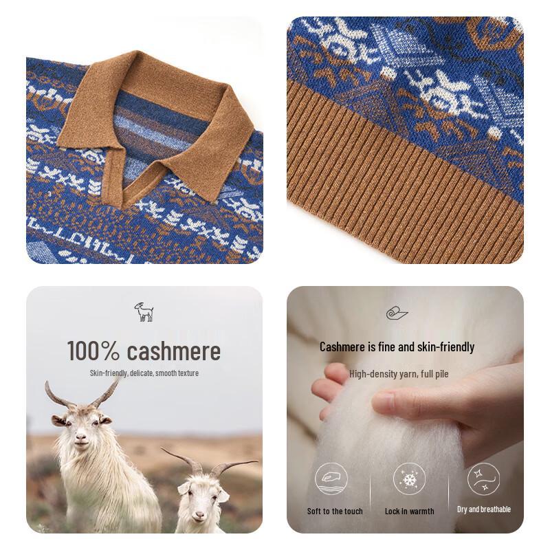 Tianshan 100% Cashmere Retro Jacquard Polo Sweater for Women