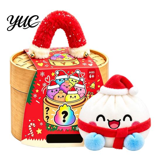 Stuffed Food Plushie Christmas Dumpling Toy with Steamer, Plush Steamed Bun Squeeze Toy, Stress Relief Giant Decoration for Home and Office