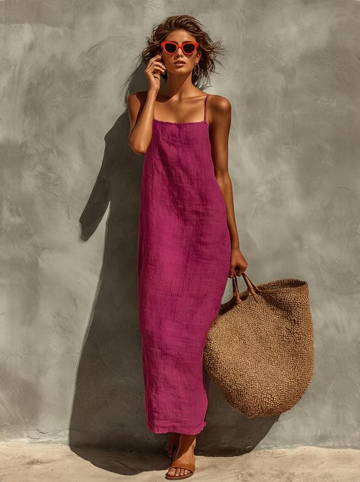 Bohemian Square Neck Adjustable Strap Maxi Dress
