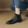 Fashion NEW Autumn Women Boots Round Toe Chunky Heel Shoes Split Leather Shoes for Women Casual Slip-on Ankle Boots Black Handmade Boots